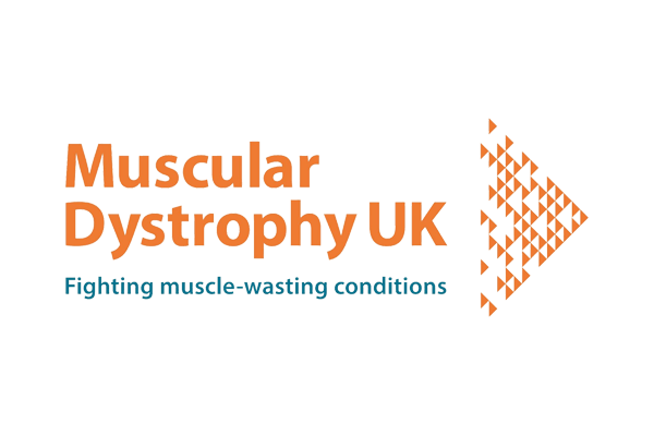 Muscular Dystrophy UK logo in orange and blue